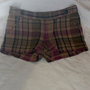 Banana Republic Plaid Cotton Shorts in Olive & Burgundy